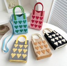 Load image into Gallery viewer, YB New Korean Fashion Heart Knitted Mini Square Handbag Women Small Mobile Phone Shoulder Bag Crossbody Bag