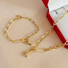Load image into Gallery viewer, YB Gold Plated Punk Hardware Necklace and Bracelet Stainless Steel Set ON SALE