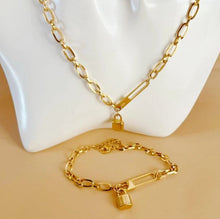 Load image into Gallery viewer, YB Gold Plated Punk Hardware Necklace and Bracelet Stainless Steel Set ON SALE