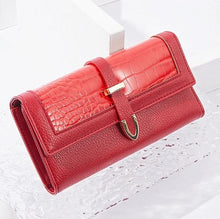 Load image into Gallery viewer, YB New On Sale High End Oil Wax Leather Long Wallets Women Crocodile Pattern Buckle Ladies Wallet