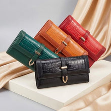 Load image into Gallery viewer, YB New On Sale High End Oil Wax Leather Long Wallets Women Crocodile Pattern Buckle Ladies Wallet
