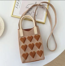 Load image into Gallery viewer, YB New Korean Fashion Heart Knitted Mini Square Handbag Women Small Mobile Phone Shoulder Bag Crossbody Bag
