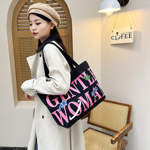 YB New Gentle Woman Tote Bag Canvas Simple Shoulder Bags For Women ON SALE