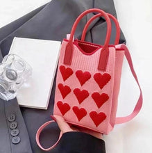 Load image into Gallery viewer, YB New Korean Fashion Heart Knitted Mini Square Handbag Women Small Mobile Phone Shoulder Bag Crossbody Bag
